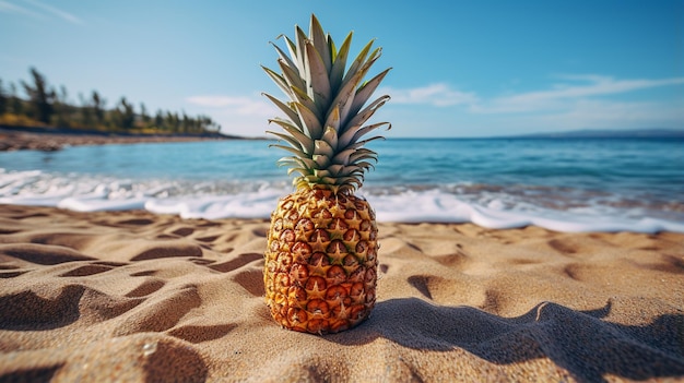 pineapple on sand beach