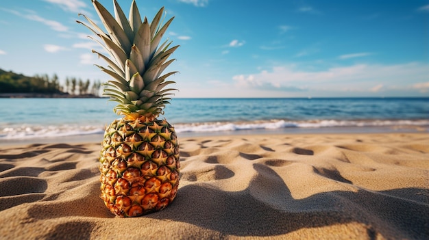 pineapple on sand beach