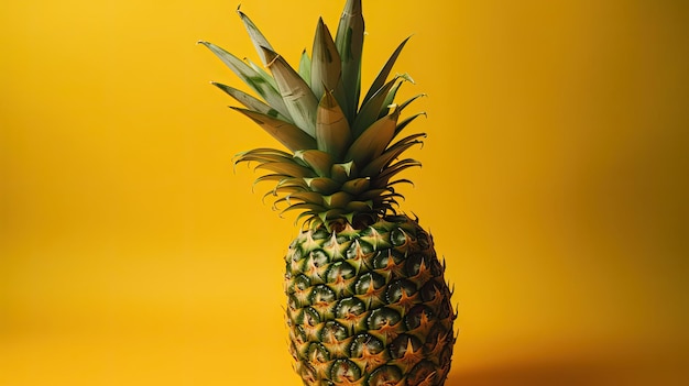 A pineapple sits on a yellow background.