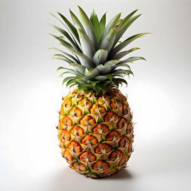 A pineapple sitting on a white background