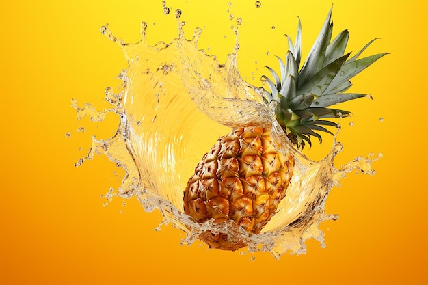 Photo pineapple sliced on yellow background