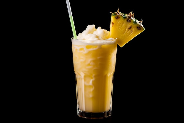 Pineapple smoothie in a glass with a straw