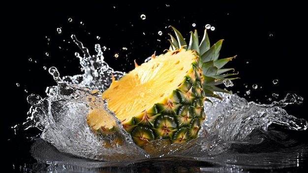 Foto ananas nello spruzzo d'acqua su isolato