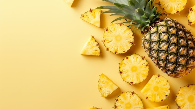 Photo a pineapple surrounded by some pineapple slices