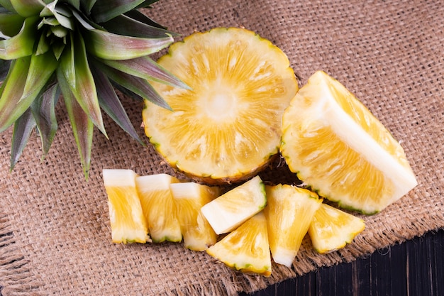 Pineapple on table, top view