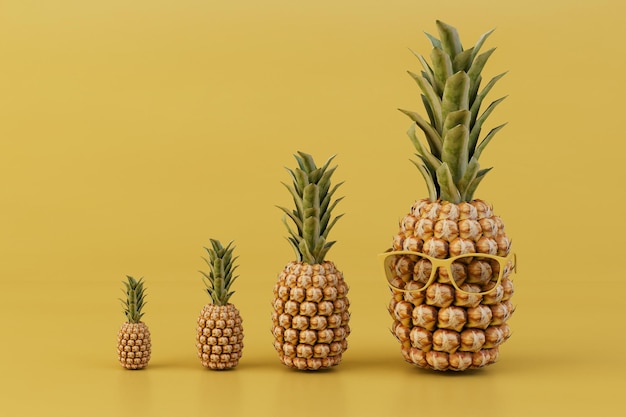 a pineapple. vitamins. summer rest. funny fruits. pineapple in yellow sunglasses