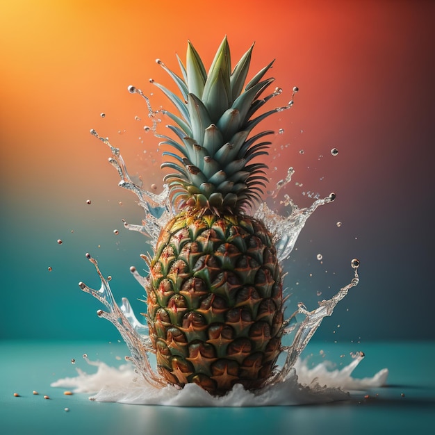 Pineapple in water splash