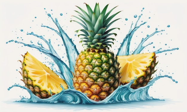 Pineapple in water splash