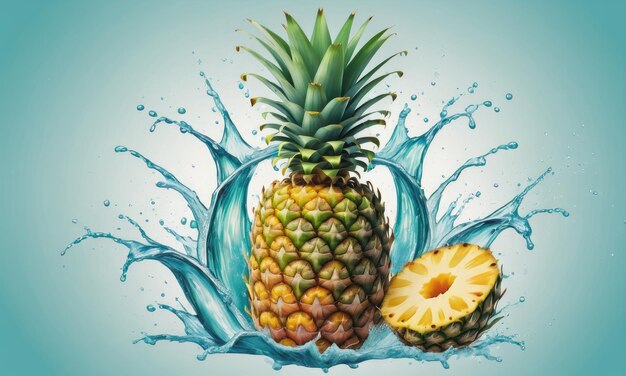 Pineapple in water splash