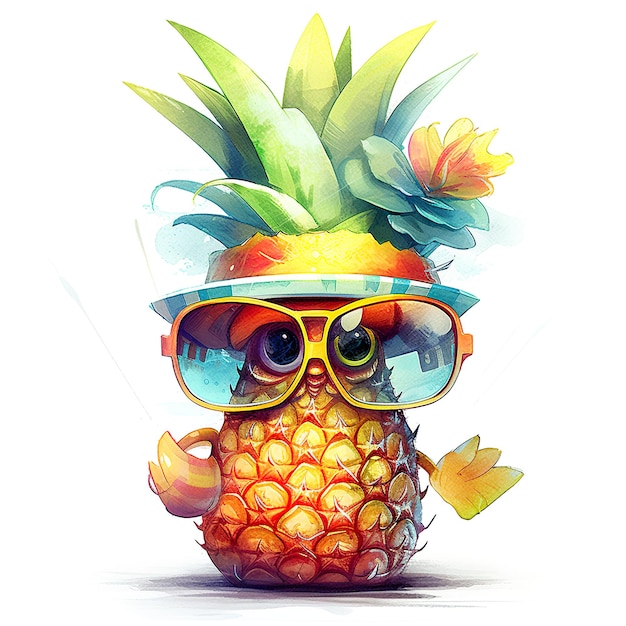 A pineapple wearing sunglasses and a hat Generative AI image