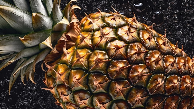 Foto un ananas con sopra una foglia verde