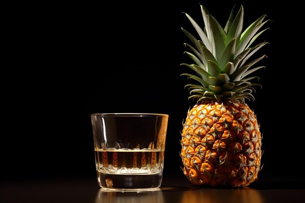 Pineapple with a slice cut out to hold a shot glass of vodka