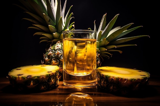 Pineapple with a slice cut out to hold a shot glass