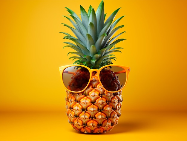 Pineapple with sunglasses tropical fruit refreshing concept