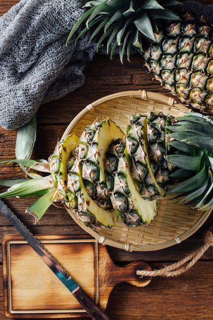 pineapple on wooden table