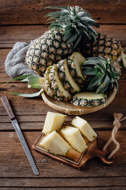 pineapple on wooden table