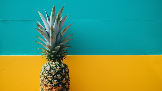 A pineapple on a yellow and blue background