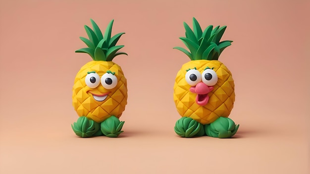 Pineapples 3d rendering funny pineapple character with different emotions