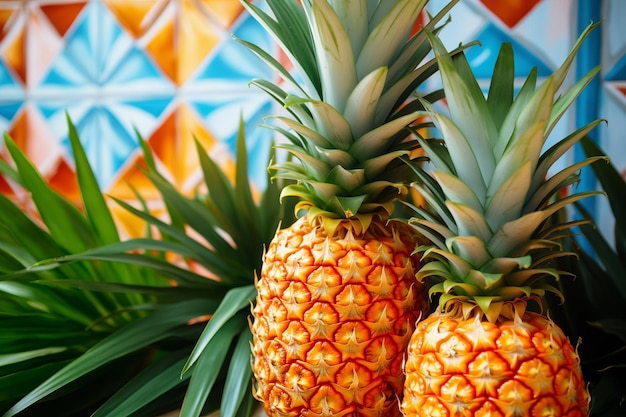 Pineapples in colorful tropical jungle Generative AI