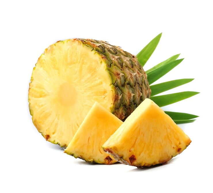 Pineapples fruits isolated. Ananas  fruits with leaves.