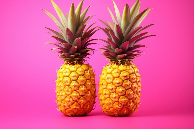 Pineapples on a vivid pink background Generative AI illustration