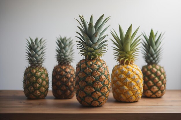 Pineapples on a wooden background ai generative