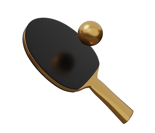 Ping pong goud 3d 3d render cartoon minimale pictogram illustratie