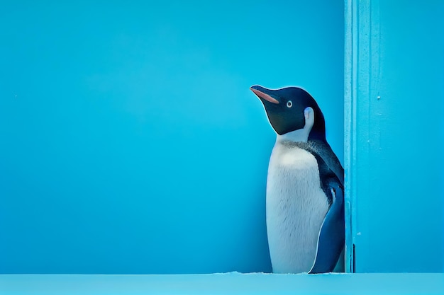 Pinguïn gluurt achter de muur vandaan Generatieve AI Generatieve AI