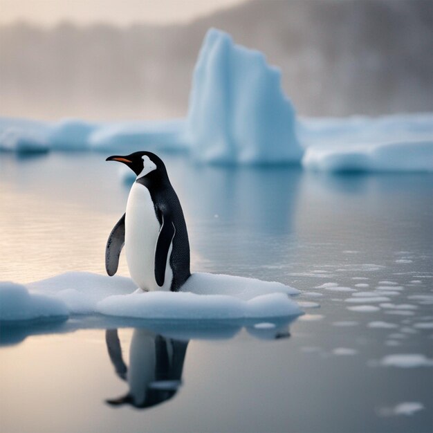pinguïn in bevroren water afbeelding ai gegenereerd