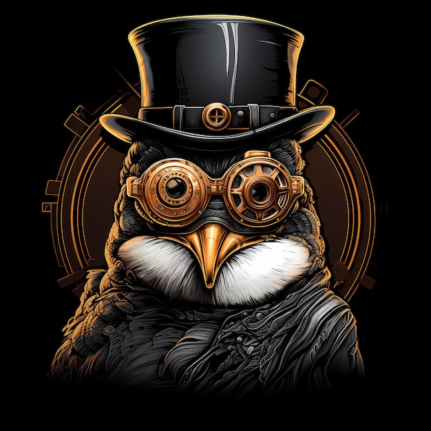 pinguïn met steampunk hoed google glas