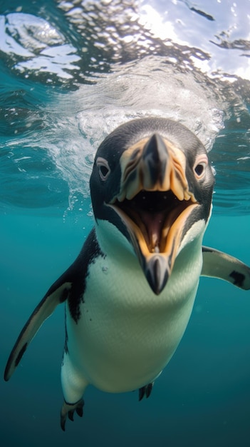 Pinguïn raakt camera aan om selfie te maken Grappige selfie portret van dier