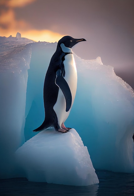 Pinguïn staande op een ijsberg in Antarctica generatieve ai