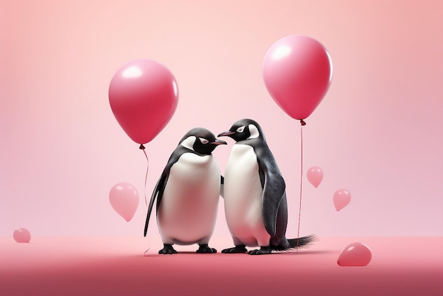 Pinguïnpaar met ballonnen.