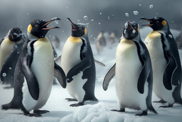 Pinguïns spelen in de sneeuw generatieve ai