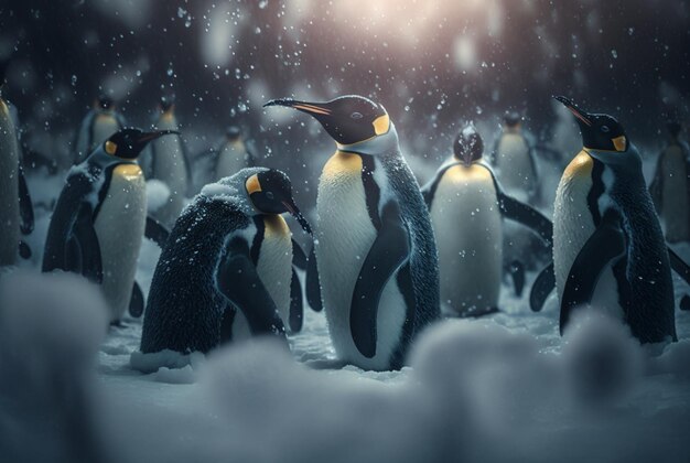 Pinguïns spelen in de sneeuw generatieve ai
