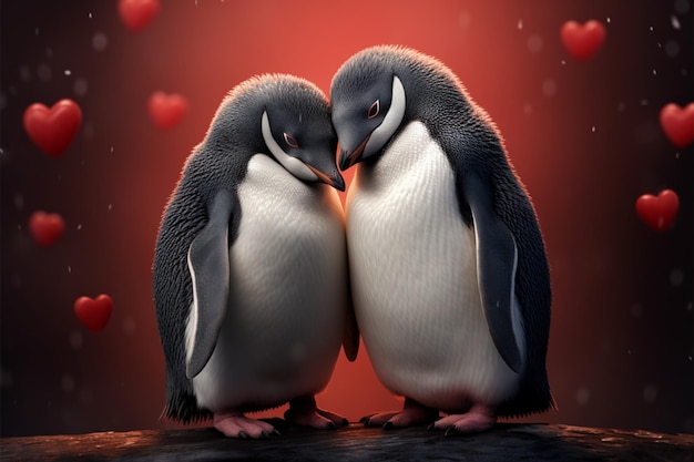 Pinguïntortelduifjes, ideaal voor een ansichtkaart voor Valentijnsdag op 14 februari