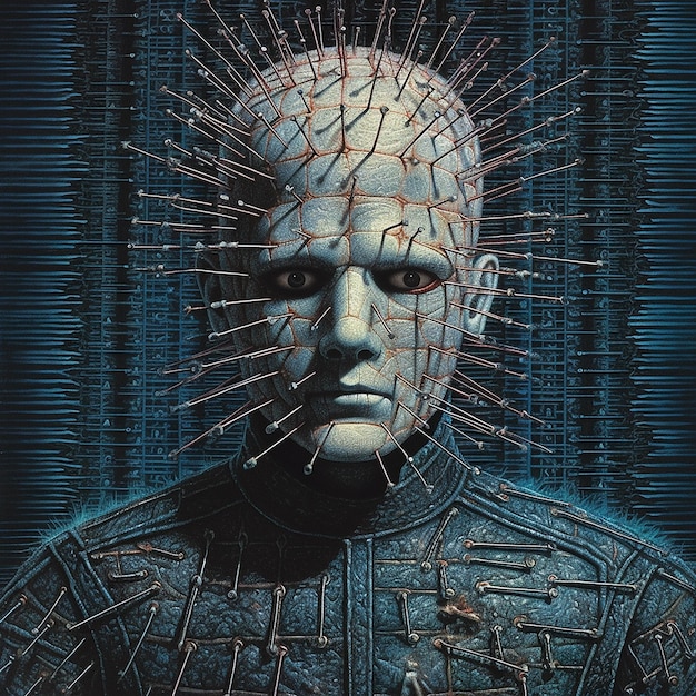 Pinhead Hellraiser horror concept art by Laurie Lipton Generative AI