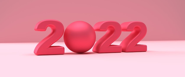 Pink 2022 3D rendered on a podium in front of a Pink wall Background image banner 3D