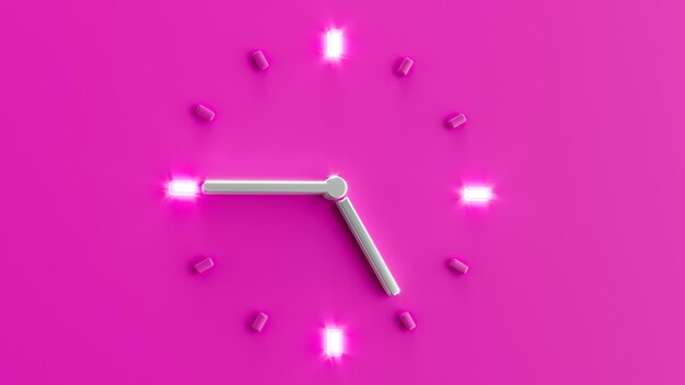 Pink 3d Clock Time 15 minutes to 5 o'clock pm am Silver needle backlit dial light 3d illustration