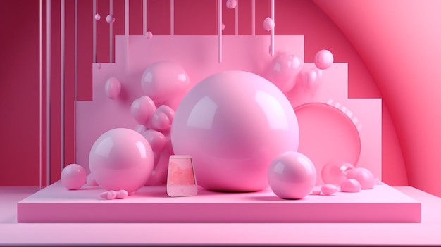 Pink 3d element with pink wall background