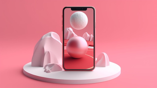 Pink 3d element with pink wall background