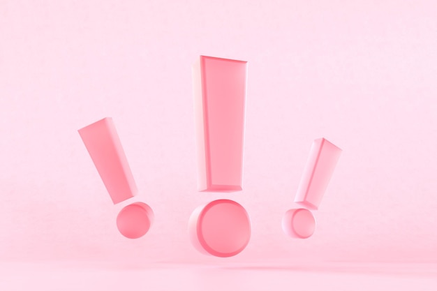 Photo pink 3d exclamation marks levitating