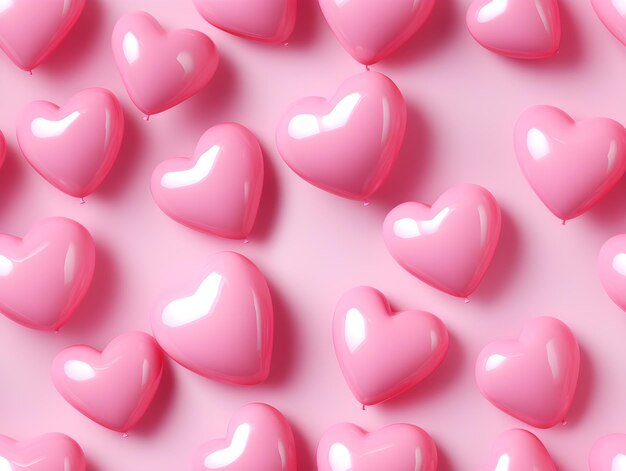 Pink 3D Heart Balloons on a Seamless Pink Background