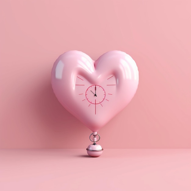 Pink 3d heart shaped clock with dial pink background AI Generated art