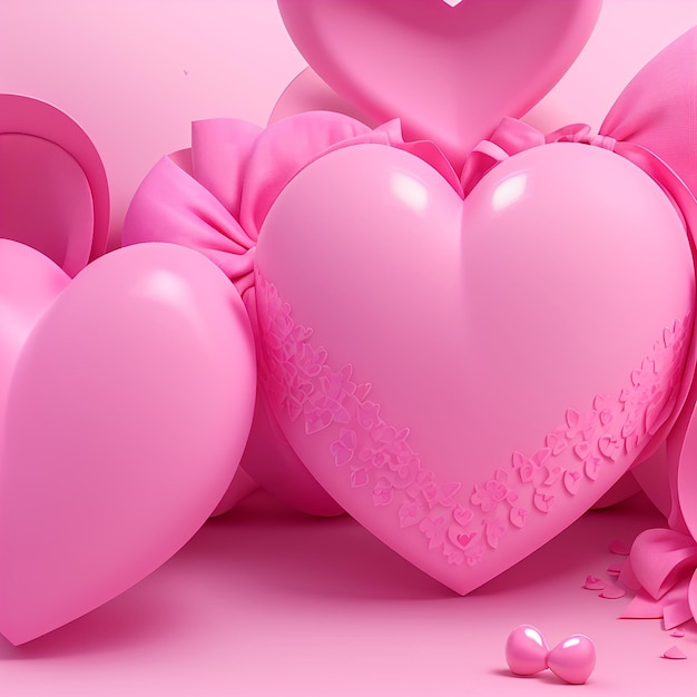 분홍색 3D 심장 벽지 디자인
