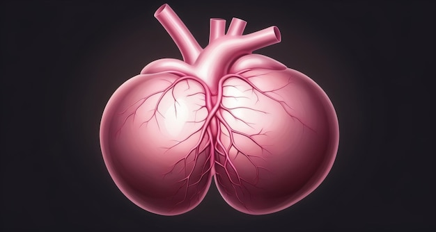 Розовое трехмерное сердце с подробными кровеносными сосудами