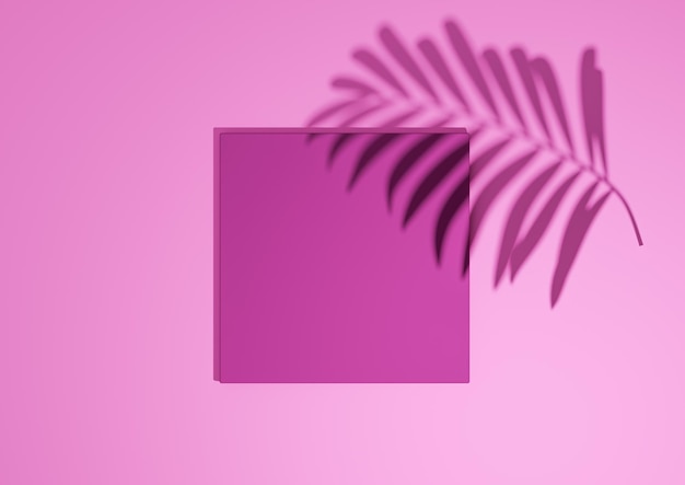 Pink 3d minimal simple top view flat lay product display background podium stand palm leaf shadow