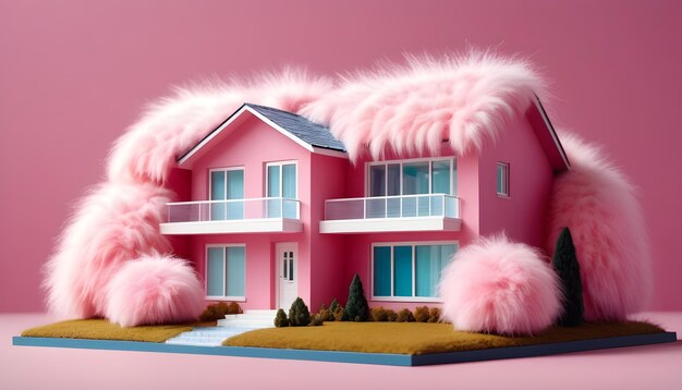 Photo pink 3d modern render house