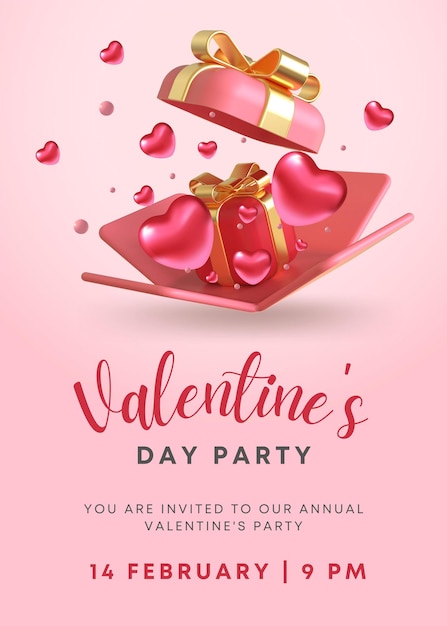 Pink 3D Valentine Party Invitation