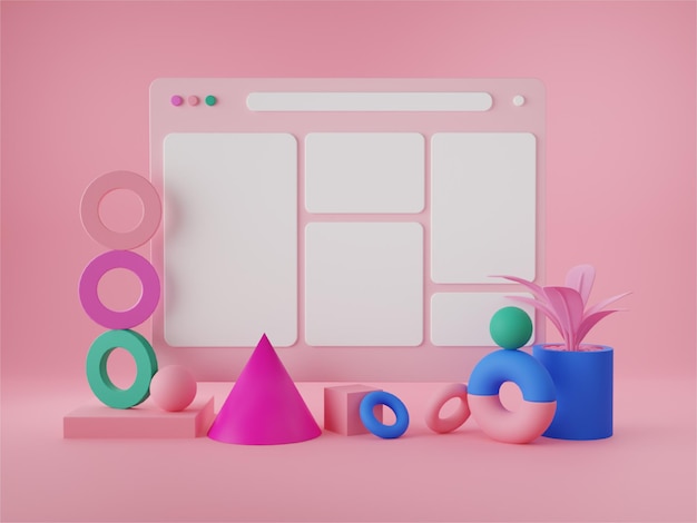 Pink 3d web browser for scene creator mockup
